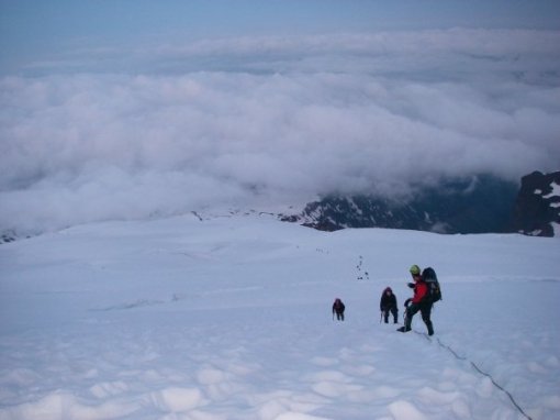 Mt Baker Mike, Greg and Phil make their way back down the mountain.